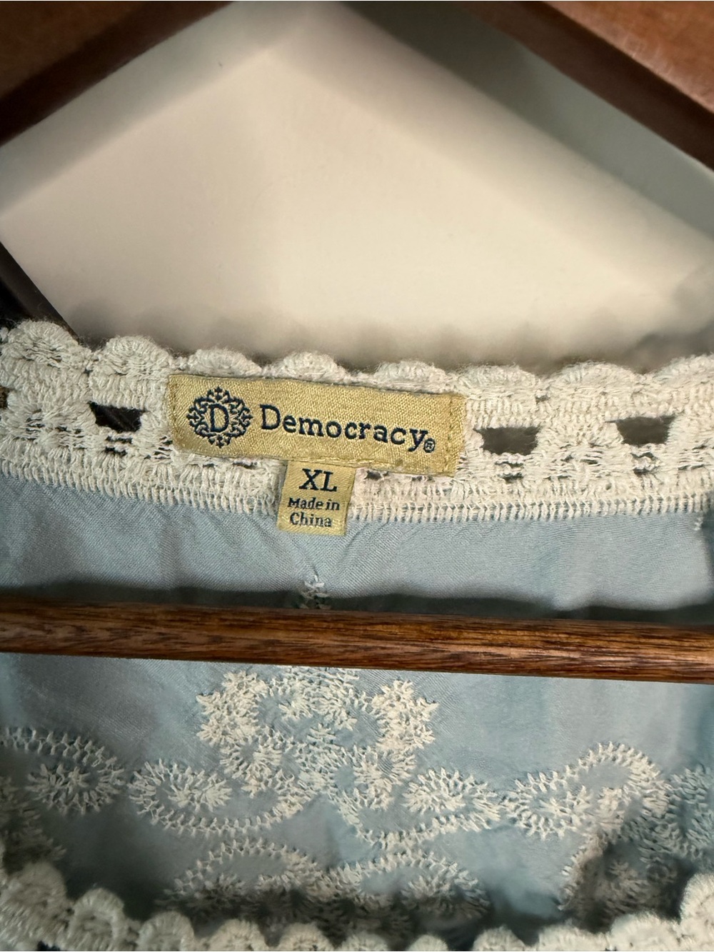 Democracy Pale Blue Embroidered Crochet Peasant Tunic - Picture 3 of 5